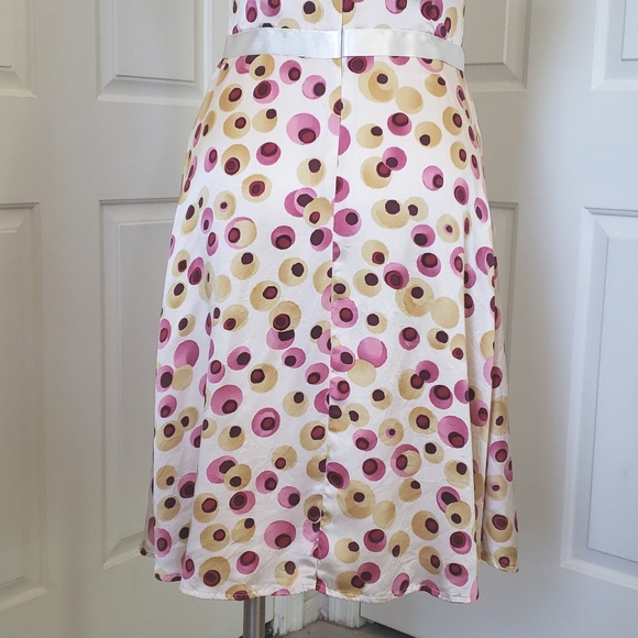 VINTAGE 100% Silk Polkadot Slip Dress Pink Yellow SIZE 4 - Picture 7 of 12